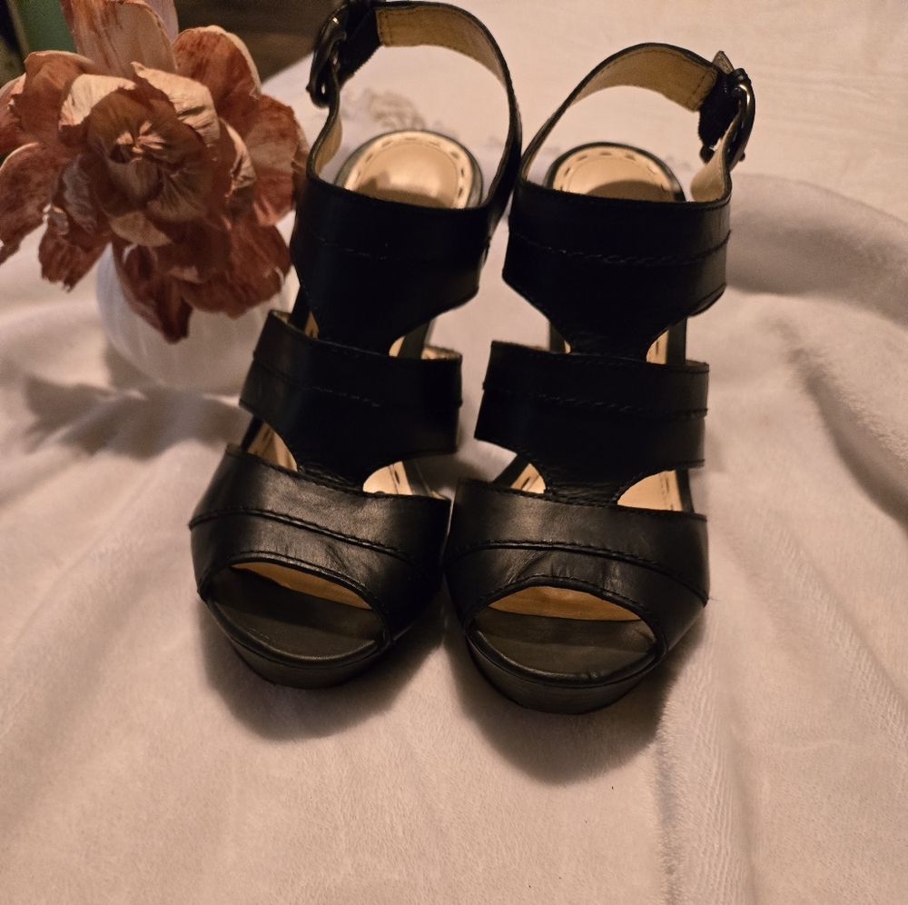 Coach Black Strappy Wedge Heel 7b Leather